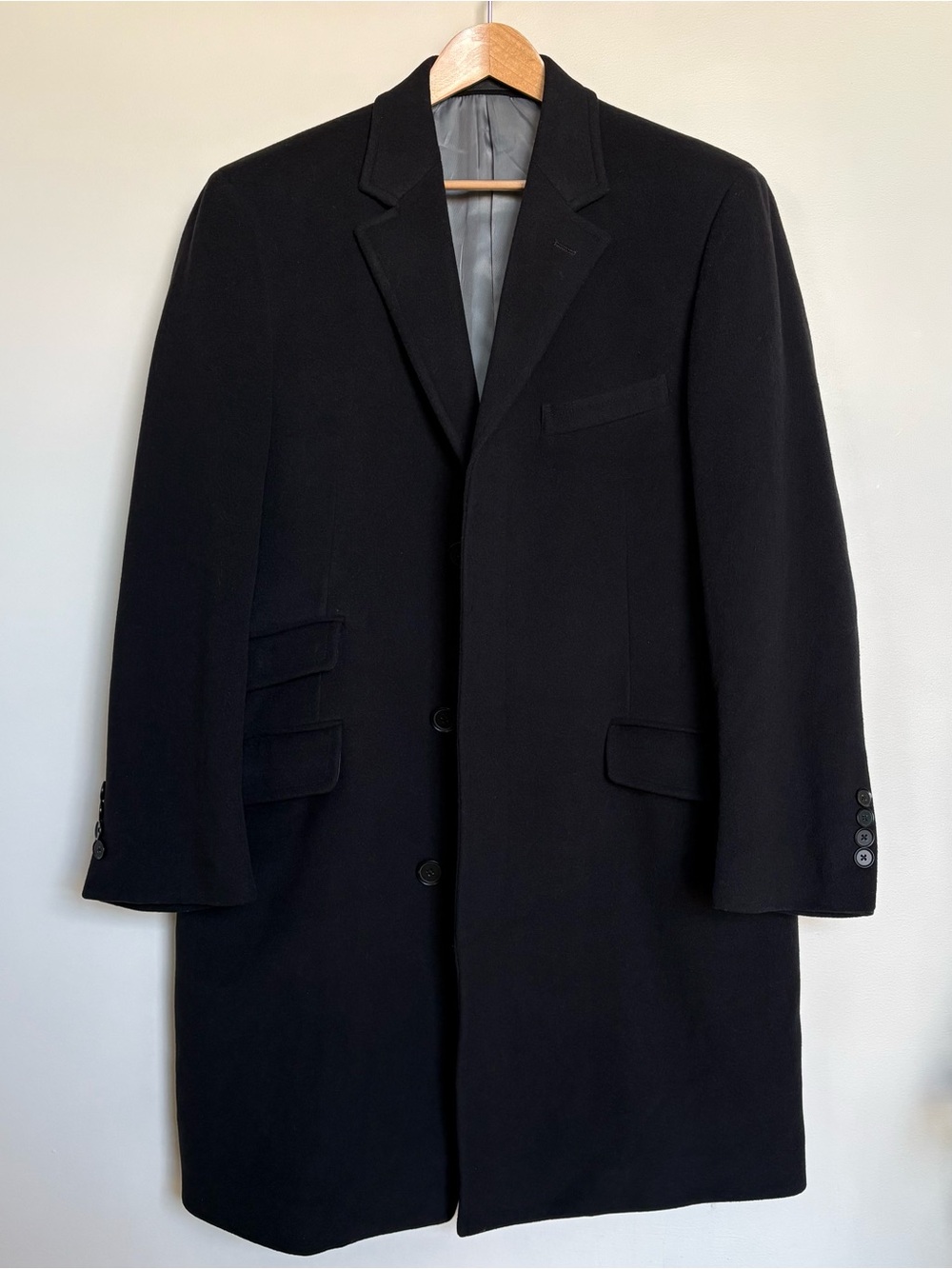 Calvin Klein Men’s Wool Cashmere Overcoat Black Long Dress Coat 40R